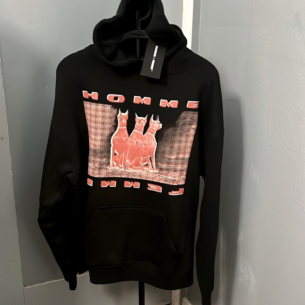 Homme Femme black Doberman hoodie size large